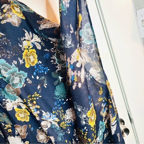 Marcus Adler Floral Kimono Shawl Midi Cardigan Navy Blue Yellow Multicolor OS - Picture 4 of 9